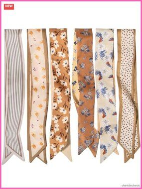 Satin Fashion Scarves 6 Pack Versatile Boho Purse Bag Neck Scarf Set